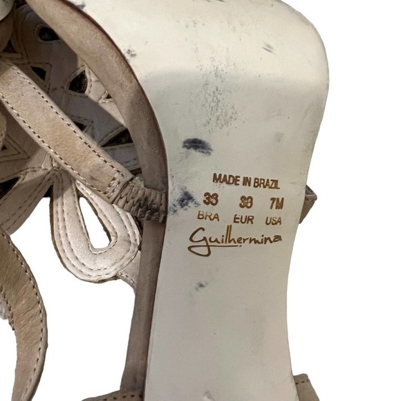 Guilhermina Anthropologie sandals heels Gold Beaded Taupe Suede Slingback Size 7 - Picture 10 of 11